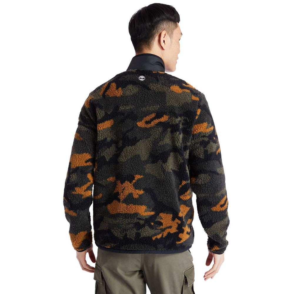 Timberland Μπουφαν Ανδρικα Μαυρα/Πρασινο/Καφε - Camo Recycled Fleece - Greece 6391487-XP